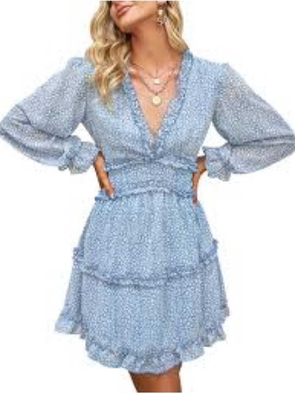 Blue Floral Long Sleeve Dress